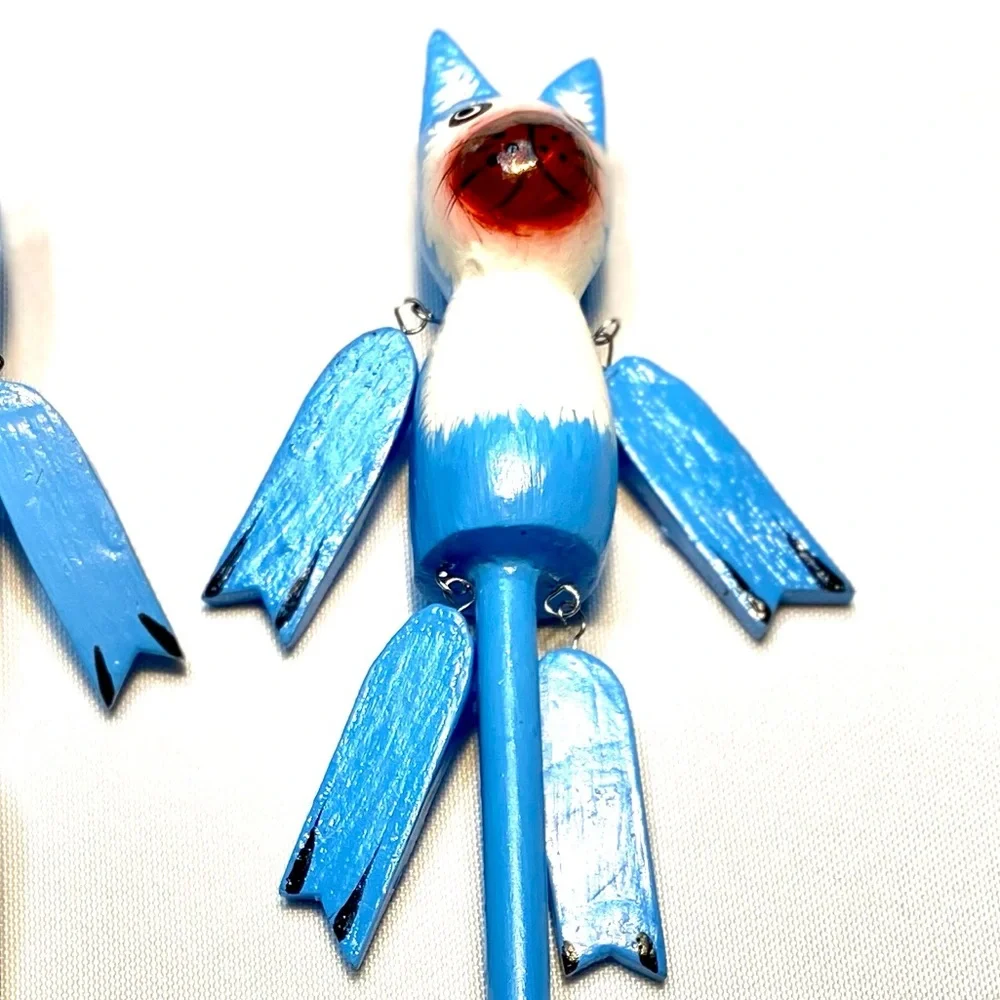 World Market Blue & Bardo Wooden Cats Ornaments Decor Toy Set of 2